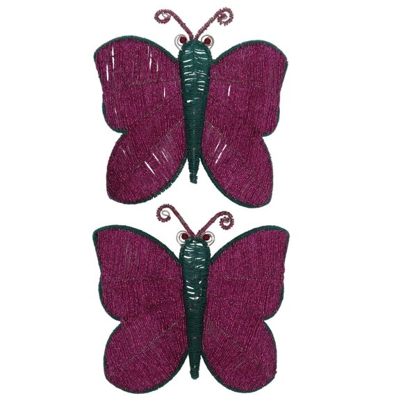 Y2K Set of 2 Beaded Butterfly Wall Sconce Candle Holder Pink Teal 2000s Vintage - Picture 1 of 11